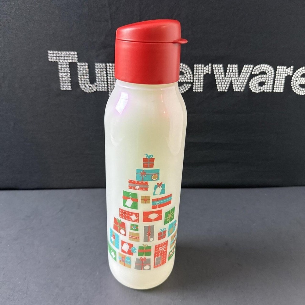 Tupperware Eco Twist Flip Top Water Bottle 750ml Christmas Trees